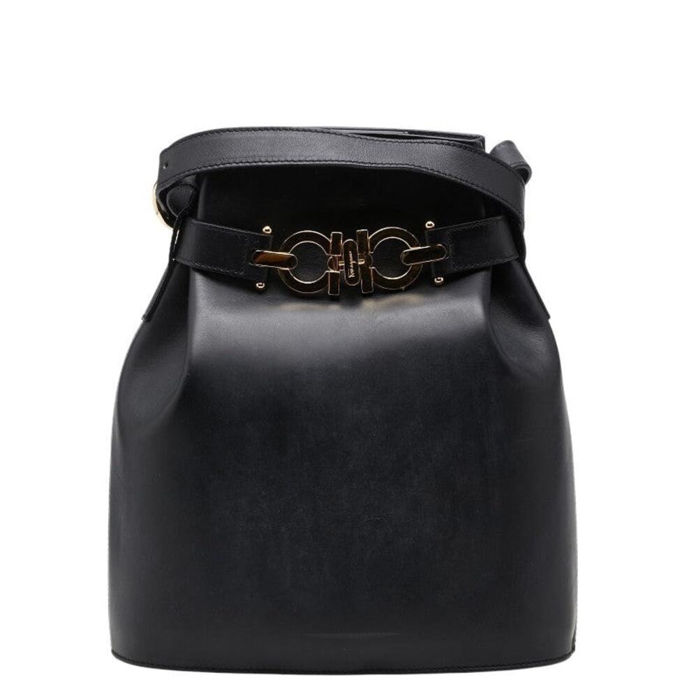 Salvatore Ferragamo Leather Gancini Shoulder Bag Black